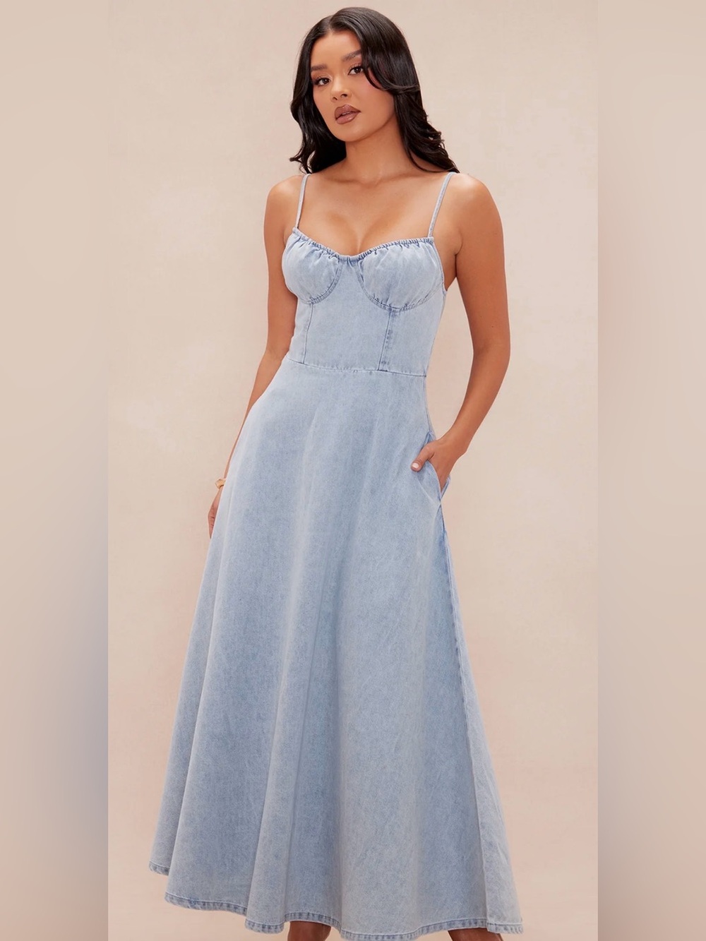 Fashion Nova Here with Me Denim Maxi Dress Size M
